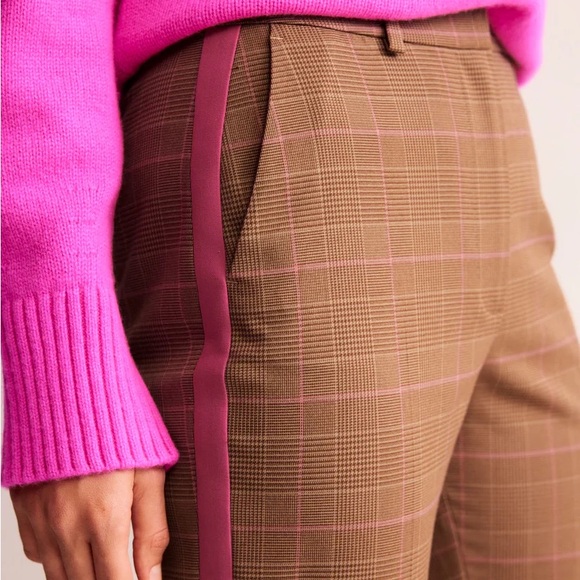 Boden Kew Check Side Stripe Trousers in Brown & Pink - Picture 3 of 9